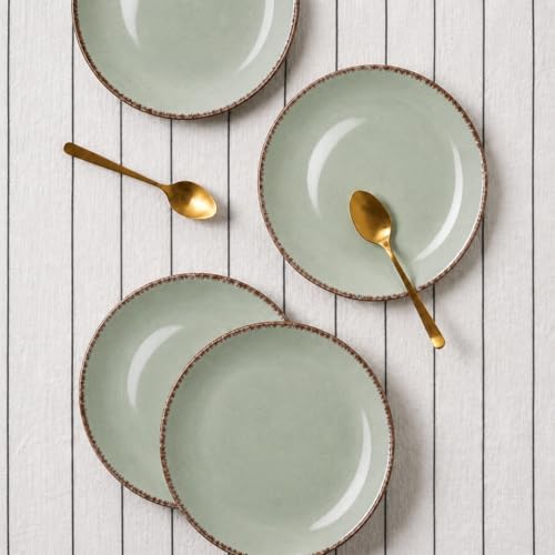 Image of The Earth Store Glossy Mint Marble 7 Inch Ceramic Quarter Plates Set of 4 | Microwave & Dishwasher Safe Plate | Half Plate for Dessert, Snacks, Dinner | Snack Plates for Gifting, Daily Use