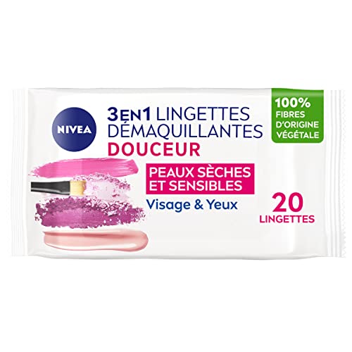 NIVEA - Salviette struccanti 3 in 1 - Efficacia impermeabile - Viso, Occhi, Labbra - Morbidezza & Idratazione - Pro-Vitamina B5 & Idrramina - Fibre Di Origine Vegetale - Pelle Secca - x 20