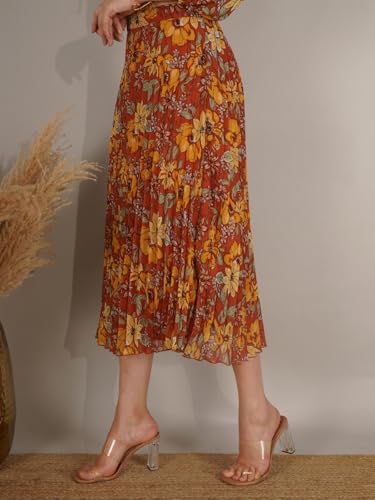 Image of NUEVOSDAMAS Floral Printed Pleated Navy /Multi Skirt