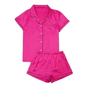 Remidoo Women’s Short Sleeve Button Down Satin 2 Piece Pajama Set Sleepwear