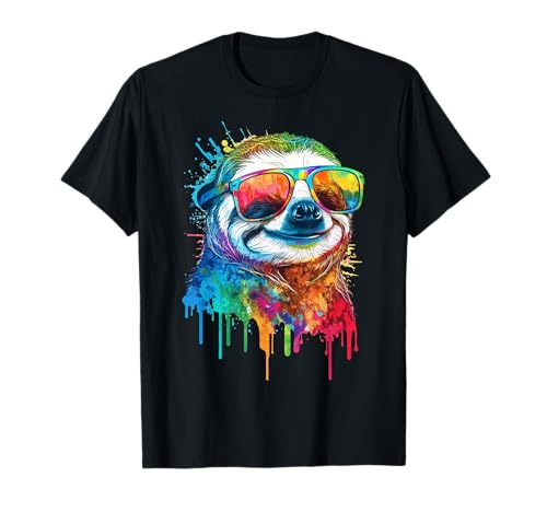Künstlerisches, buntes Pop-Art-Faultier T-Shirt