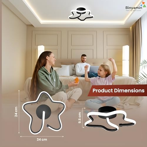 Image of Binyamin Ceiling Light Surface Mount for Entrance Lobby, 50W Surface Ceiling LED Light, LED Light for Living Room Ceiling, 3 Colour Black Flush, Anti-Glare LED Lights for Room (Star) (Pack of 2)
