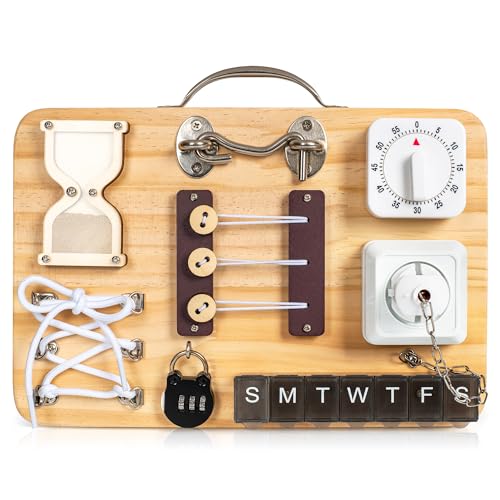 Image of Assistex Wooden Fidget Busy Board for Dementia Patients - Memory Care Activities for Seniors, Fidget Board for Adults with Dementia, Elderly Sensory Toys for Anxiety Relief