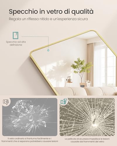 SONGMICS Specchio a Figura Intera, 150 x 40 cm, Specchio da Terra Rettangolare con Supporto, Cornice in Lega di Alluminio, Vetro Temperato, Camera da Letto Soggiorno, Oro Pallido LFM034AB01 - Immagine 2