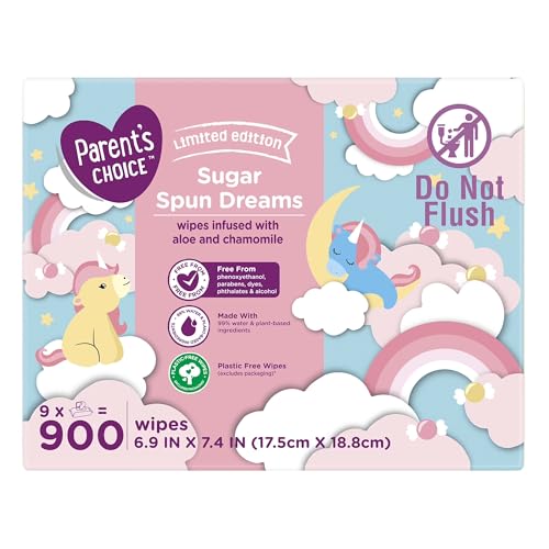 Parent's Choice Sugar Spun Dreams LE, Baby Wet Wipes Infused with Chamomile and Aloe, 900 Count (Value Pack Includes 9 100-Count Packages) - 1 Pack