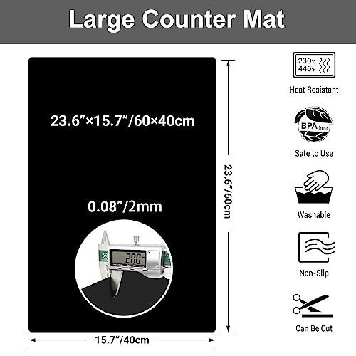 Ewen Silicone Mats For Kitchen Counter - 23.6"X15.7" Large Coffee Mat Cooking Mat, Silicone Placemat Heat Resistant Mats For Countertop, Counter Protector For Air Fryer, Coffee Maker, Crafts, Black #TOP2
