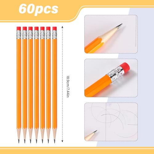 TecUnite 60 Pcs HB Pencils #2 Unsharpened Wood Cased Pencils with Eraser Hexagonal Pencil Cute Graphite No 2 Pen for Adults Gifts Exam School Office Sketching Learning(Yellow, Silver) - Thumbnail 3