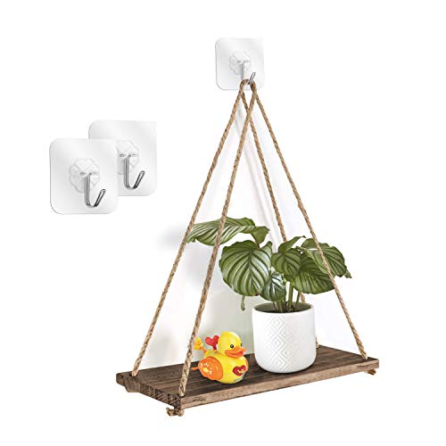 JEEZAO 2 Piezas Estantería de Pared de Madera, Baldas Flotantes Estilo Industrial para Decoración de Pared de Sala de Estar, Cocina, Dormitorio, Baño, Oficina (Serie)