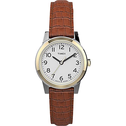 Timex Women's Essex Avenue 25mm Watch – Two-Tone Case White Dial with Brown Leather Strap by Timex - Used condition - US$28.59