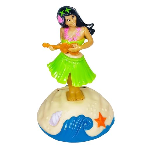 1Pc Solar Powered Dancing Figures Decoration, Hawaiian Green Hula Dance Girl Solar Shaking Head Figure Ornaments Car Dashboard Interior Decoration
