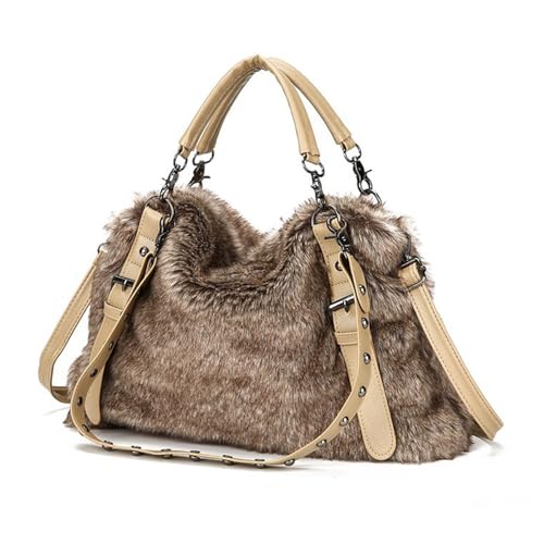 Sac épaule léger en peluche marron spacieux pour femme active