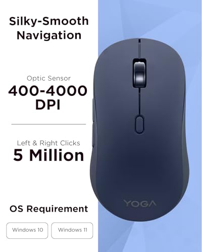 Image of Lenovo Yoga Bluetooth Silent Mouse, 3 Level DPI Adjustment, 36 Month Battery Life, Bluetooth 5.3, 3 Device Paring, Whisper Quiet, Programmable Buttons, Smooth Finish, Cosmic Blue