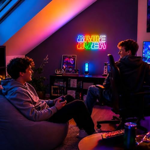 Image of Neon Sign, Game Over Neon Signs for Wall Decor LED Signs Neon Light | Game Over Neon Sign for Teen Boys Room, Bedroom, Man Cave, Gaming Room Decor, Boys Gift, Dimmable, USB Powered