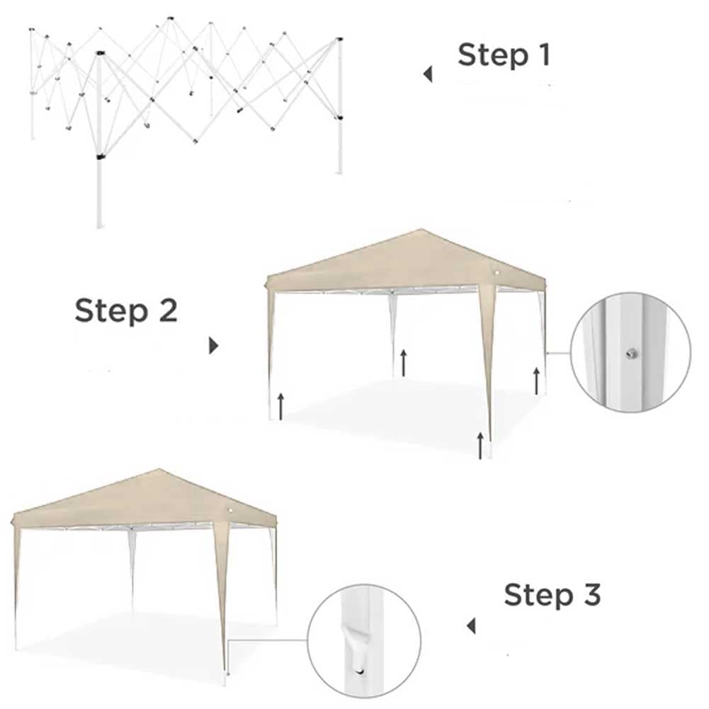 BAKAJI Gazebo 3x3m Pieghevole Impermeabile Poliestere Struttura Metallo Portatile Giardino Esterno Beige