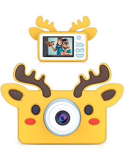 SCRIMEMO Cámara Digital para Niños, Mini Cámara Fotos Digital Portátil Recargable, Anti-caída, 8 Megapíxeles, Pantalla Color LCD de 2 Pulgadas con Tarjeta SD de 16G (Reno Marrón)