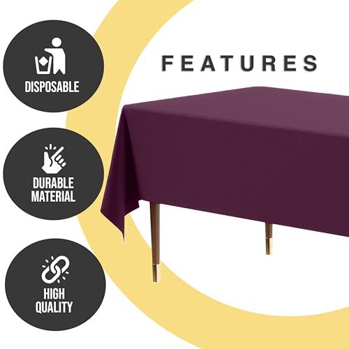 Image of Exquisite Plum Rectangle Tablecloth 54 inchx108 inch - 48 Pack | Plastic Tablecloth, Disposable Table Covers Rectangle for Parties, Weddings, Holidays & Party Supplies