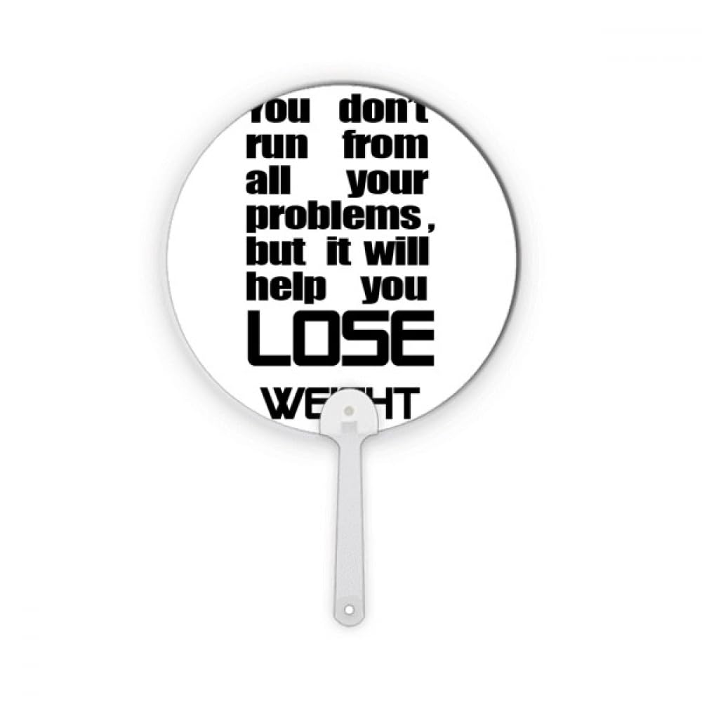 Éventail plastique rond noir imprimé avec lettres slogan anglais Lose Weight pour décoration