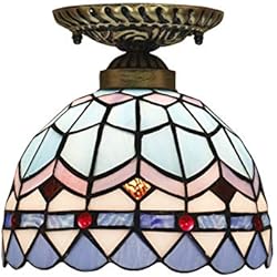 Lamparas De Techo Tiffany Baratas 8 pulgadas Tiffany Estilo Lampara de Techo Pantalla de Vidrieras Vintage Art Deco Iluminación Interior E27 Portalámparas para Comedor Pasillo Restaurante Sala de estar,N