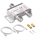 Justech 2 Way TV Aerial Splitter TV F Connector Adapter Aerial Broadband Satellite Splitter Metal 2500MHz with 1.5m Coax Cable F Plugs for Telewest Eurovox Starview Dreambox