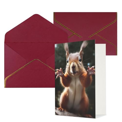 STVYUKL グリーティングカード ダークレッドの封筒付き Thinking of You Card リス おもしろ動物 ハッピーバースデー 結婚式 招待状 空白のメモカード あらゆる機会に 4x6