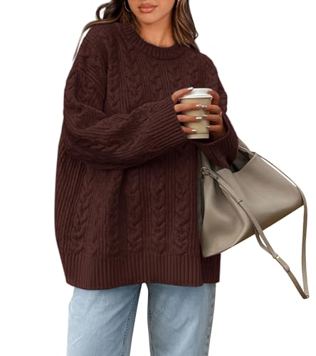 Okiwam Women's Oversized Sweaters Crewneck Cable...