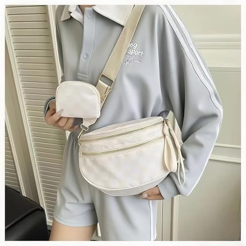 Image of Checkered Crossbody Bum Bags for Women, Nylon Sling Bags with Shoulder Strap, Large Capacity Checkered Purse Bag