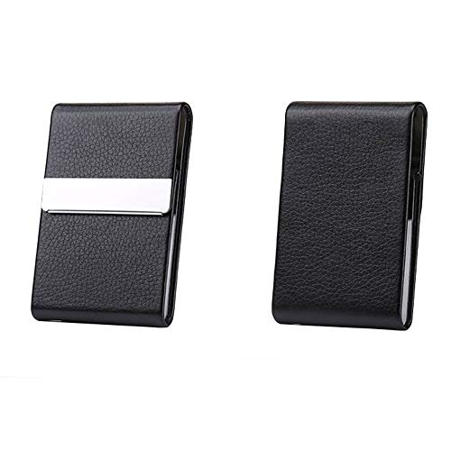 Business Card Holder Case PU Leather Business Card Case Metal Name Card Holder Pocket Carrier for Men & Women with Magnetic Shut - Black