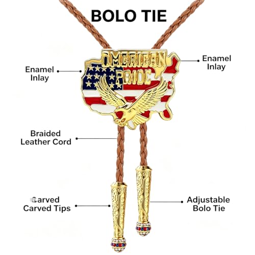 Image of GelConnie Bolo Ties for Men Women Western Cowboy Tie Mens Western Necklace Leather Necktie Gold Bolero Tie Cowboy Necklace