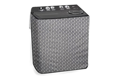 Image of The Furnishing Tree Polyester Waterproof Semi Automatic Washing Machine Cover Suitable for LG 6 Kg, Dimension DxWxH In Cms: ( 49.5x80x89 ), Basketweave Pattern Grey