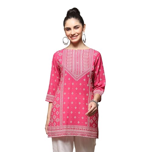 Image of BIBA Women Polyester Straight Fit Liva Printed Kurti