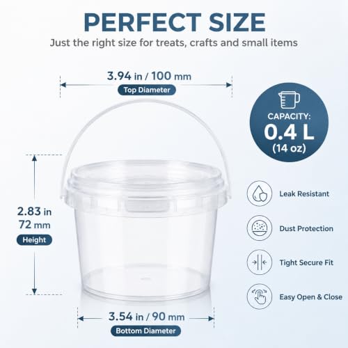 Image of Maxcheck 50 Pcs Plastic Bucket with Lids and Handles Bulk, 14oz, Clear