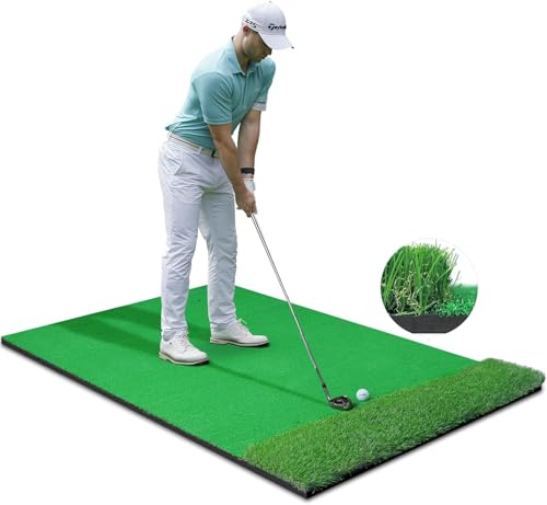 Ponsonbay Golf Hitting Mat, Thickening Artificial Turf Practice Golf Mat with 3 Tees for Outdoor & Indoor Training Swing & Chipping in Backyard, Garage, Basement, Range, Simulator