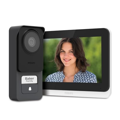 Philips Visiophone filaire 2 fils 7’’ (18 cm), Interphone vidéo avec accès RFID, double commande portail & gâche électrique, vision nocturne, platine...