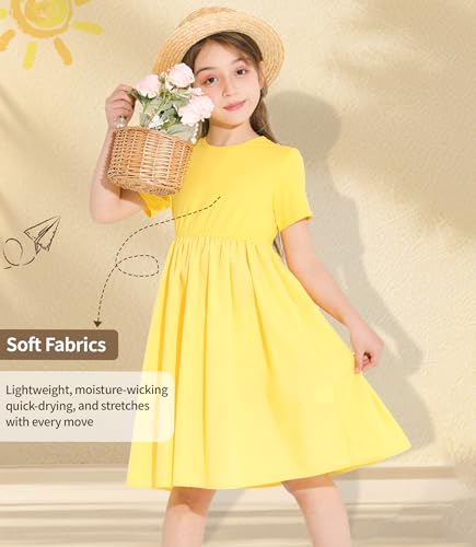 Girls Dresses Short Sleeve A Line Swing Skater Twirl Summer Casual Party School Dress with Pockets2