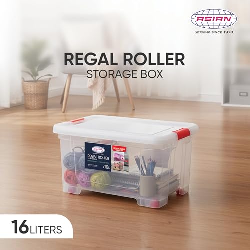 Image of Asian Plastowares - Regal Roller | 16 Ltr - Storage Box | Stackable Organizer for Clothes, Toys, Kitchen, Makeup & More | BPA-Free, Space-Saving Design | Multipurpose Boxes | Transparent