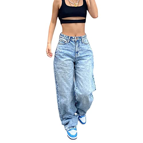 Himllauen Y2K Jeans Damen Low Waist Baggy Jeans Weites Gerades Bein...