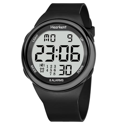 Hearkent Reloj de vibración con 8 alarmas para Personas Mayores, Reloj recordatorio de medicamentos para Personas sordas (Negro)
