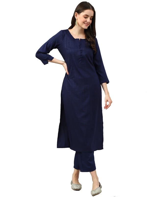 Image of Hritika Women's Cotton Blend Jacquard Woven Kurta with Palazzo Set HRKB0048
