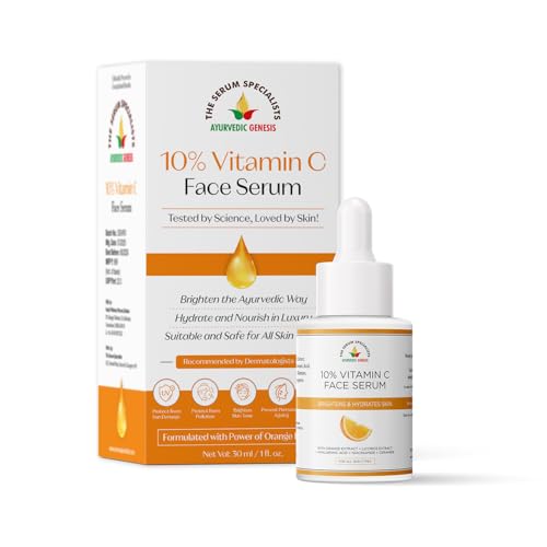 Image of 10% Vitamin C Face Serum for All Skin Types | With Niacinamide, Ceramide, Licorice & Hyaluronic Acid | Brightening, Hydrating, Anti-Aging, Dark Spot Corrector | Dermatologically Tested, Non-Comedogenic | 30 ml