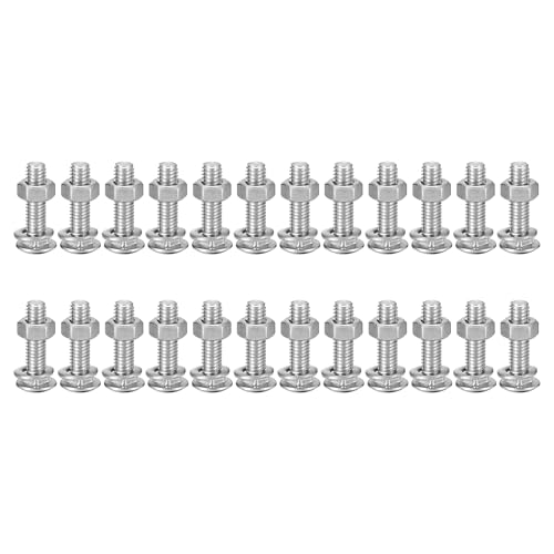 sourcing map M6x25mm Square Neck Carriage Bolts with Nuts & Washers, 24Set 304 Stainless Steel Round Head Square Neck Coach Bolt Screws, Silver Tone