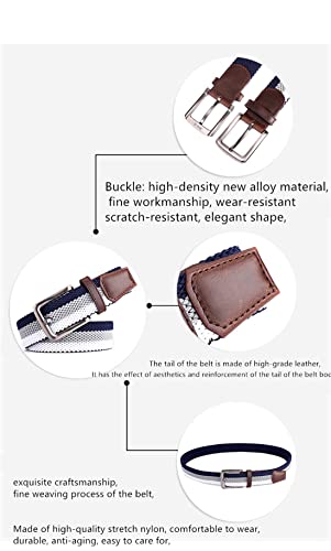 Casual Mens Belts Zinc Alloy Buckle Stretch Braided Web Colorful Woven Elastic Belt Width 1.37" / Fit Waist 24"-35"2
