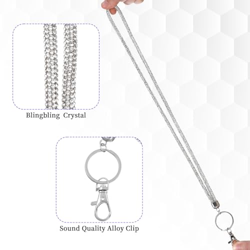Silver Rhinestone Sparkly Lanyard for Women Crystal Lanyards for Neck Badge Personalised Lanyard with Card Holder for ID Card Holder Keys - Image 3