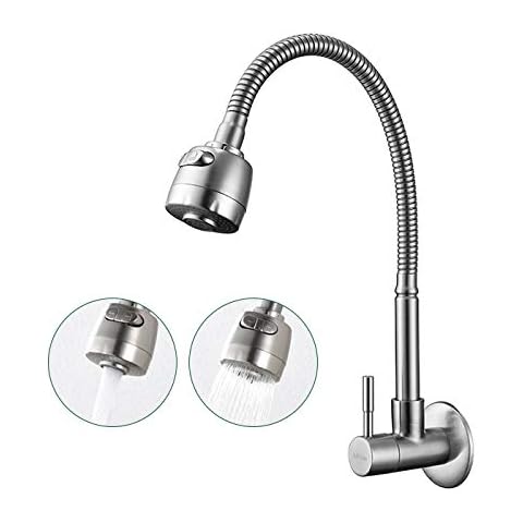 AiHom Grifo de Cocina Montaje en Pared 2 Funciones Rociador 360° Grifo Cepillado Acero Inoxidable Plata Cover