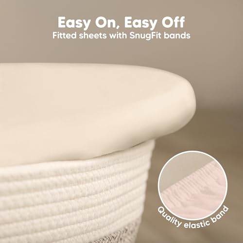Image of 2-Pack Baby Bassinet Sheets Girl, Boy, 33x17 Bedside Sheets (Cameo) | Viscose Derived from Bamboo, Universal Fitted Bassinet Sheet, Compatible with Halo Bassinest Sleeper, Baby Delight, Graco