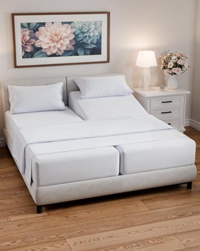 Split California King Bed Sheet Set - 5 Piece Split Cal King Size Sheets - Ultra-Soft Breathable & Cooling - Comfy Wrinkle & Fade Resistant - Fits 8 to 16 Inch Mattress with Deep Pockets - White