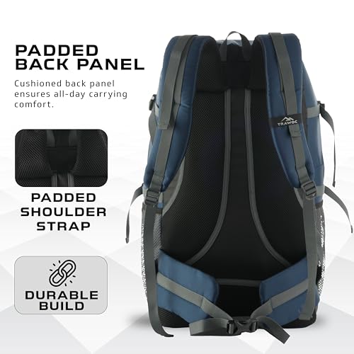 TRAWOC BLAZE 55 Liter Travel Backpack Daypack Bag for Camping Hiking Trekking Bag for Men & Women, Navy Blue, SHK014, 3 Year Warranty