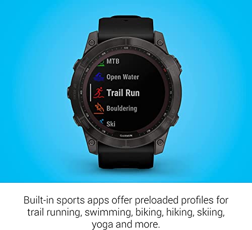 Fenix 7X Sapphire Solar Edition Smart Watch, Large 51 Mm Adventure Smartwatch, Rugged Outdoor Watch With Gps, Touchscreen, Carbon Gray Dlc Titanium With Black Band, With A Lumintrail Wall Plug #TOP5