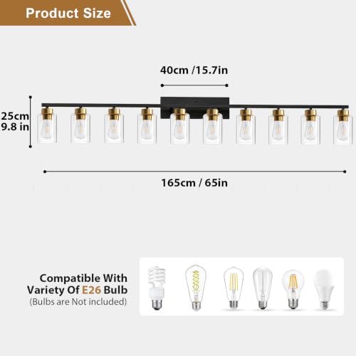 Image of IZORRO Bathroom Light Fixtures, Modern Vanity Lights, Bathroom Lighting Fixtures Over Mirror with Clear Glass Shade, Wall Sconce for Living Room Cabinet Bedroom (Black and Gold, 10-Light)