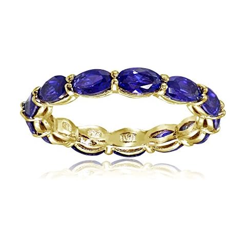 Ice Gems Sterling Silver Created Blue Sapphire 5x3mm Oval-cut Eternity Band Ring, Size 8 Cover