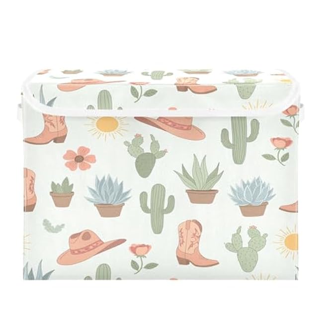 Storage Bins with Lids Cactus Boots Desert Themed Foldable Storage Boxes with Handles Large Storage Basket Collapsible Organizer Containers for Closet Home Bedroom Office